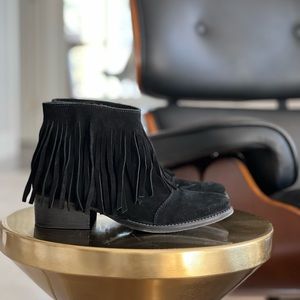Black Suede Fringe Bootie Size 6
